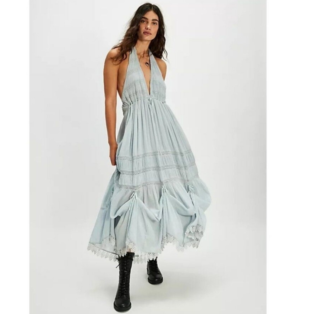 Free People Pale Blue Halter Midi Dress